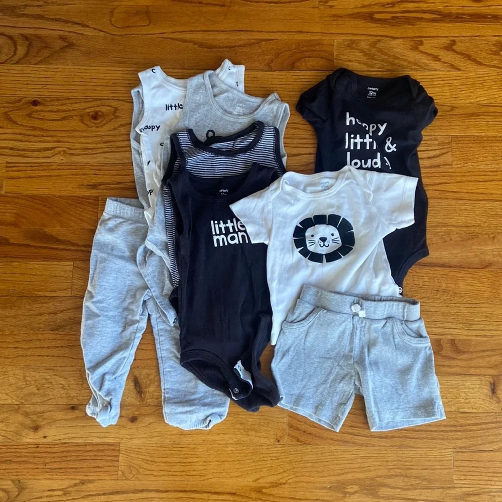Carters Baby Bundle 12 Month Spring Summer Unisex Black Gray White